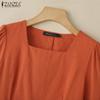 ZANZEA Women Casual Sqaure Collar Loose 3/4 Sleeve Cotton Blouse