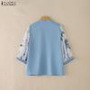 ZANZEA Damen Casual Stehkragen Print Patchwork 3/4 Ärmel Bluse