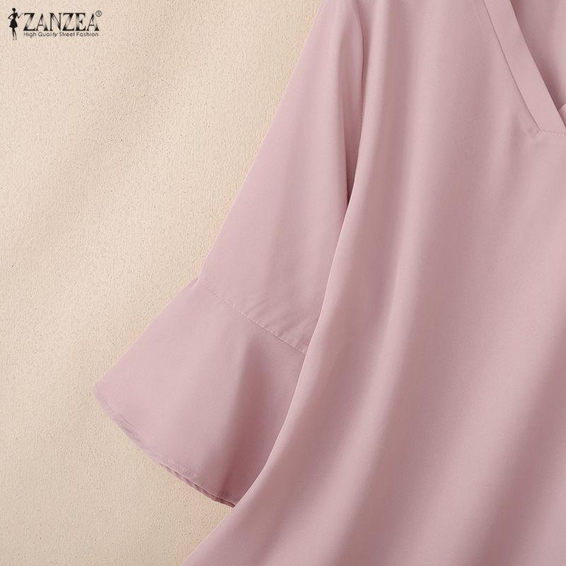 ZANZEA Women Casual V-Neck Solid Color 3/4 Sleeve Loose Blouse