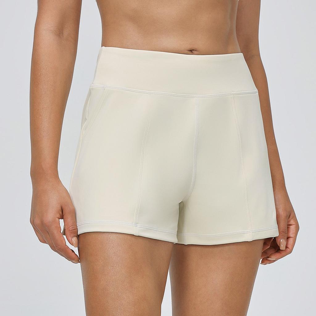 Damen High Waist Knielange Shorts mit Taschen für Damen Yoga Walking Laufen Sport Gym Shorts