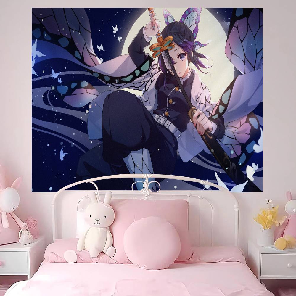 Anime Demon Slayer Kochou Shinobu Cartoon Tapestry Wall Hanging Decoration Household Home Decor