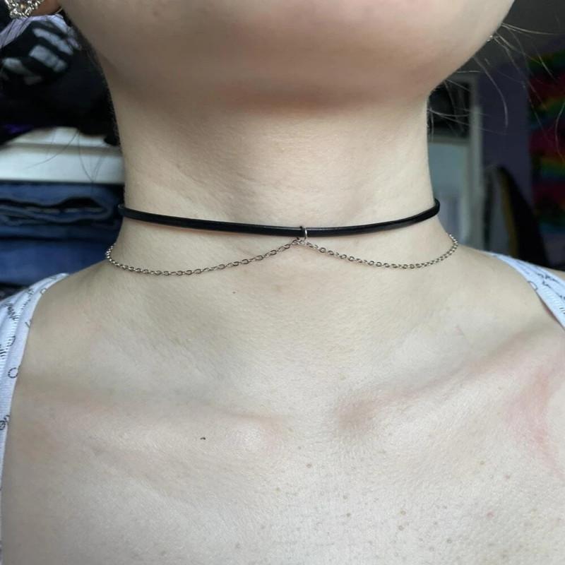 Popular simple double-layer leather fringed chain neck chain fashionable neck chain