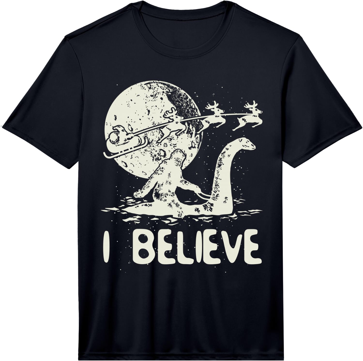 Bigfoot Sasquatch Riding Loch Ness Monster Christmas Performance Unisex T-Shirt XL