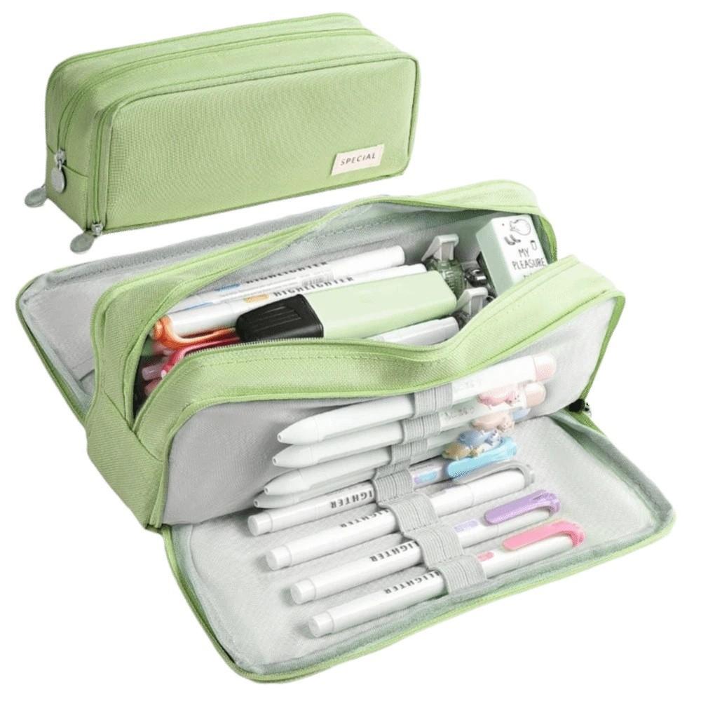 Oxford Cloth Solid Color Pencil Pouch Large Capacity Stationery Organizer Student Use