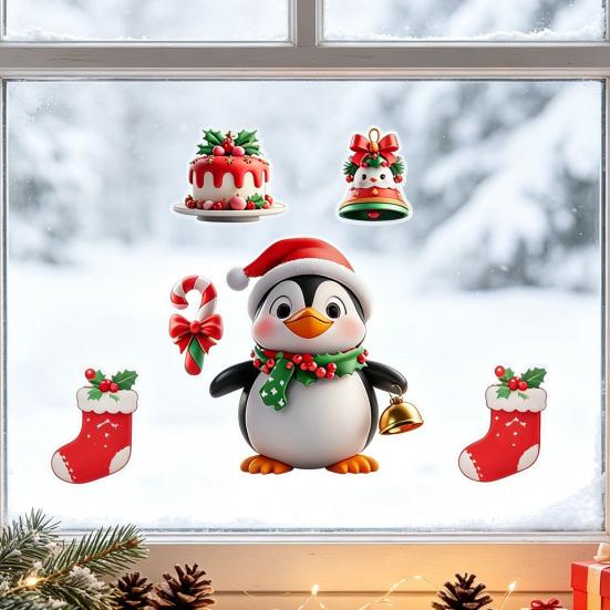 Static Cling Decals Christmas Window Clings, Reusable with Santa Snowman Snow Removable House Designs, Double Sided Glass Stickers for Holiday