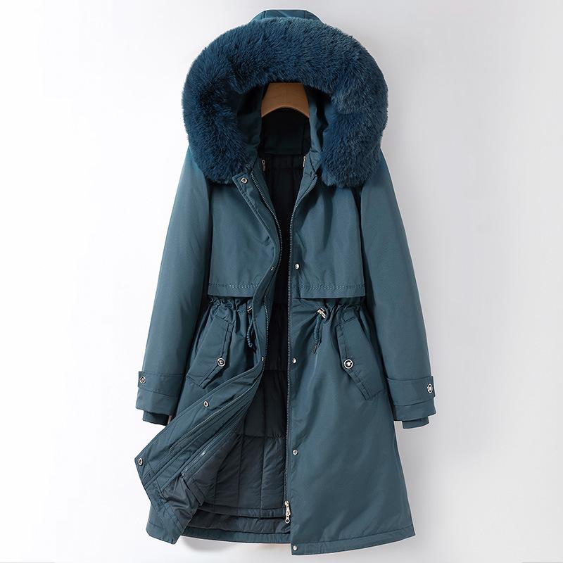 Autumn and Winter Women's Solid Color Hooded Waist Mid-length Detachable Liner Thickened Women's Jacket 5 Colors