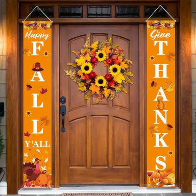 1 Pair Thanksgiving Harvest Pumpkin & Maple Leaf Porch Banner Polyester Couplet Autumn Party Door Decor Festival Supplies