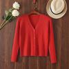 2025 Women's V-neck Loose Knit Cardigan - Short, Long Sleeve Sweater for Spring & Autumn
