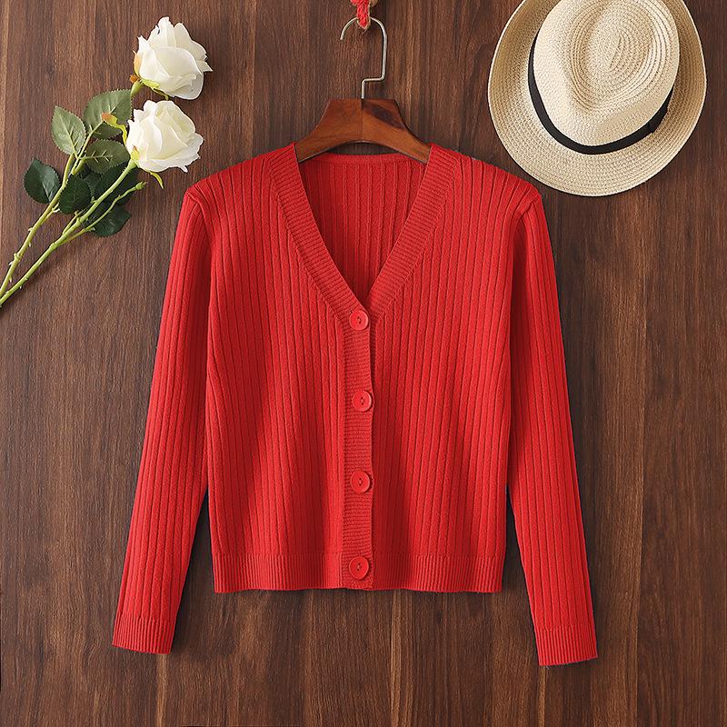 2025 Women's V-neck Loose Knit Cardigan - Short, Long Sleeve Sweater for Spring & Autumn
