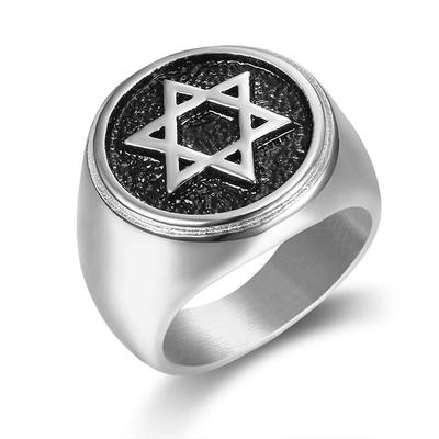 Gold Color 316L Stainless Steel Men Hip Hop Star of David Rings Fashion Vintage Hexagram Ring Jewelry