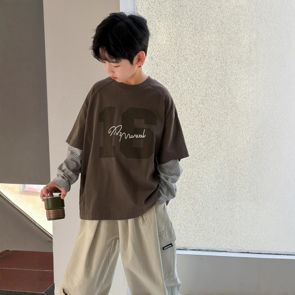 Boys Autumn Fake Two Piece Long Sleeve T Shirt