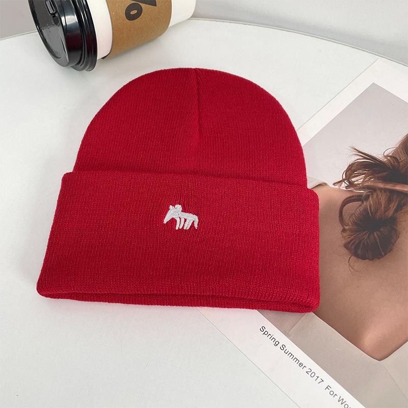 Embroidered butterfly knitted hat women's warm cold hat big head circumference ear protection pullover hat versatile bag head wool hat