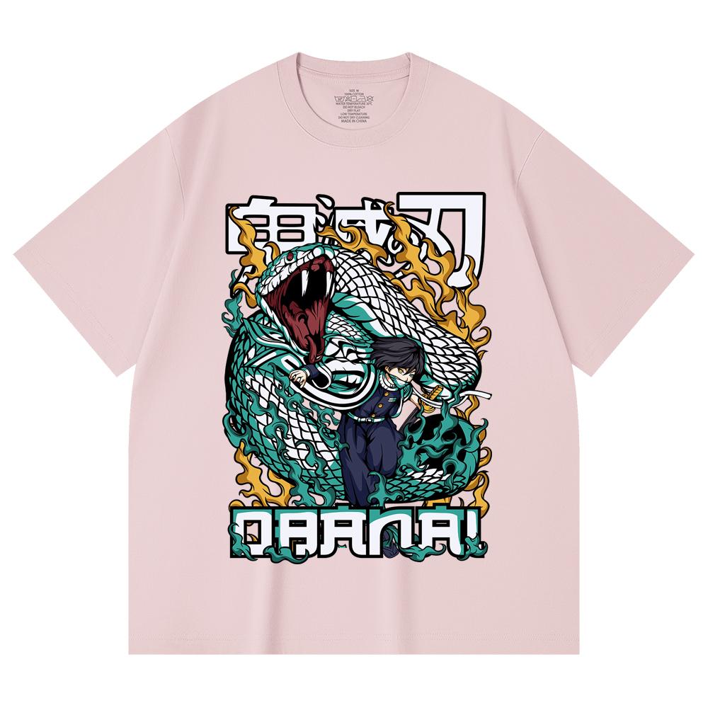 230 g/m² 100 % Baumwolle Demon Slayer V103 Obanai Druck Unisex Schweres Baumwoll-T-Shirt