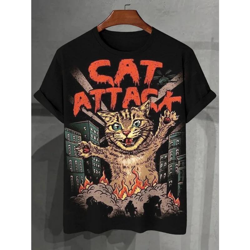 Men's Animal Funny Cat 3D Printed T-shirts Short Sleeve O-Neck Summer Casual T-shirts