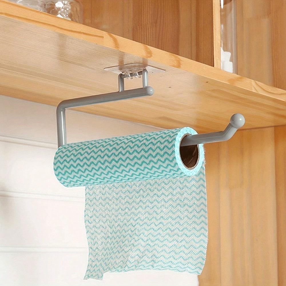 1pc Punch-free Kitchen Paper Towel Rack, Toilet Paper Holder, Paper Roll Rack Hanger, Plastic Film Storage Rack, Rag Storage Rack