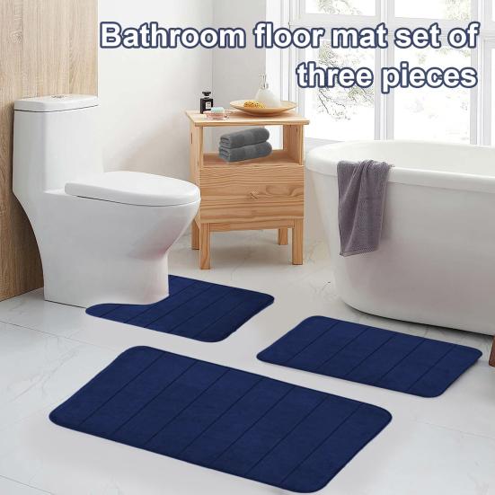 3Pcs/Set Bath Rug Anti-Slip Bathroom Floor Mat U-Shaped Toilet Rug Absorbent Rectangular Mat for Bathroom Sink Shower Door