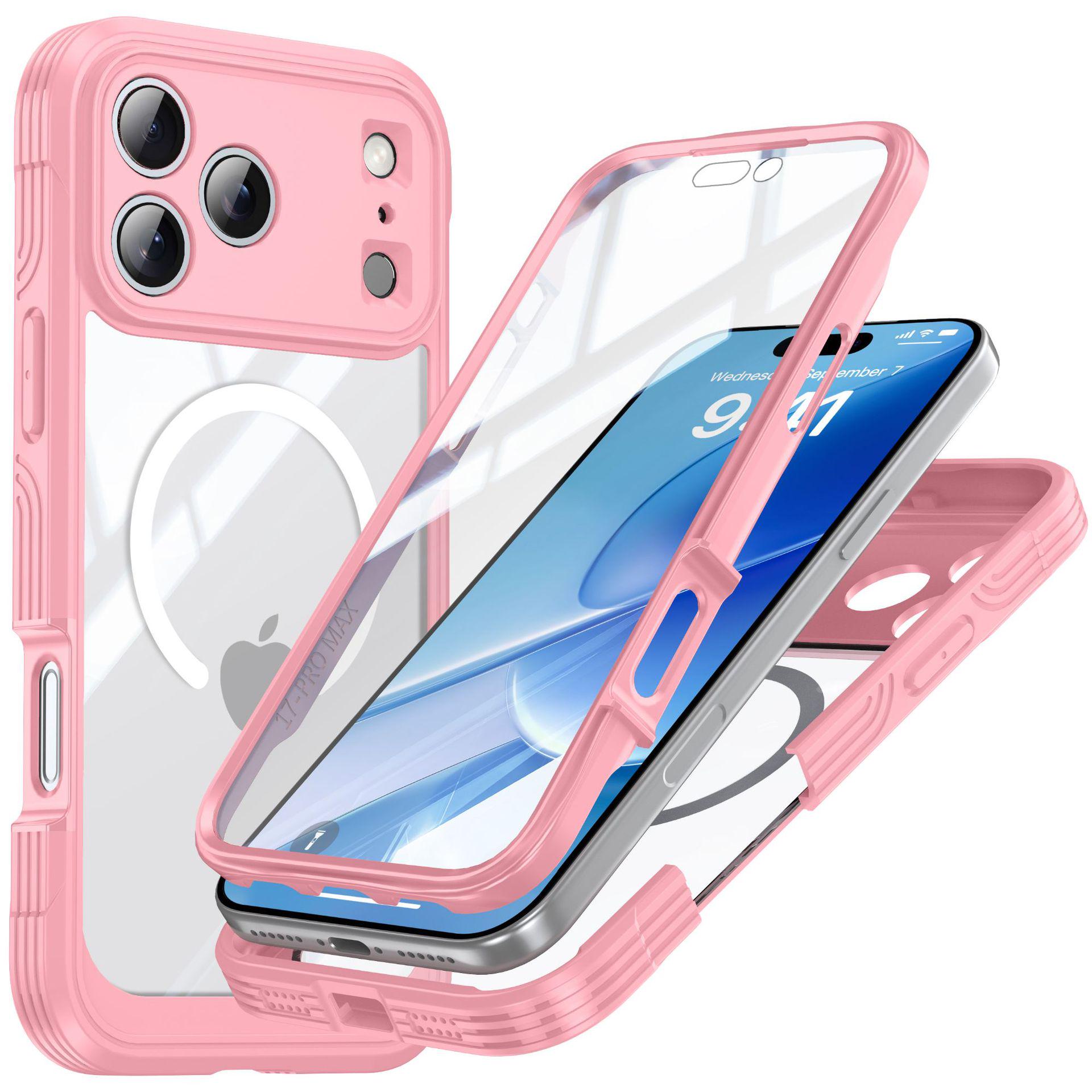 iPhone 17 Pro Max Transparent Magnetic Shockproof Dustproof Protective Case iPhone 17 Air розовый