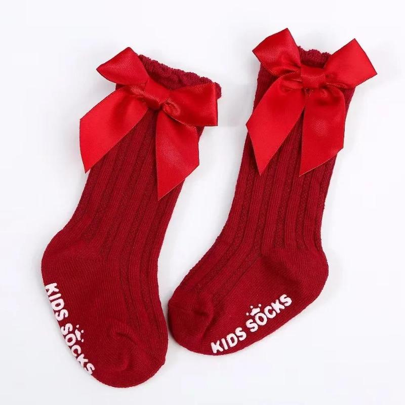 New Born Baby Girls Socks Spring Summer Autumn Non Slip Floor Crawling Sock Cute Big Bow Knee High Long Stockings for Toddlers