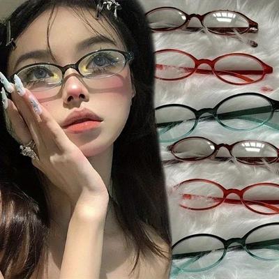 Y2K Women's Retro Oval Glasses Girls Red Green Frame Glass Eyewear Decorative Computer Anti-blue Eyeglasses with Seaside Driving