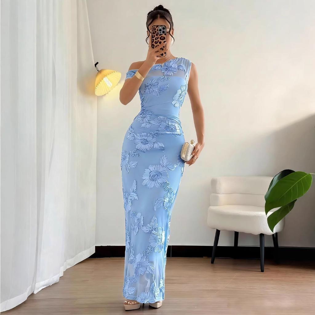 European and American Women's Clothing Spring and Summer New Dresses Are Super Beautiful, Fashionable Three-dimensional Flower Sleeveless Long Dresses