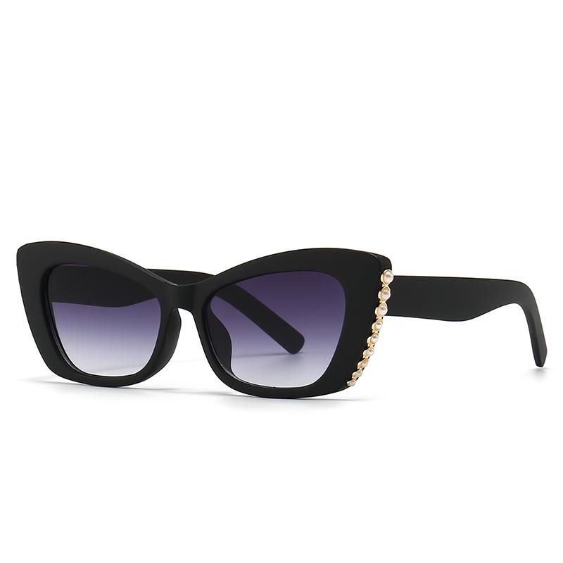 

Foreign Trade Cross-Border Popular Sun Glasses European and American Street Photography Ins Popular Model Cat Eye Pearl Decorativ