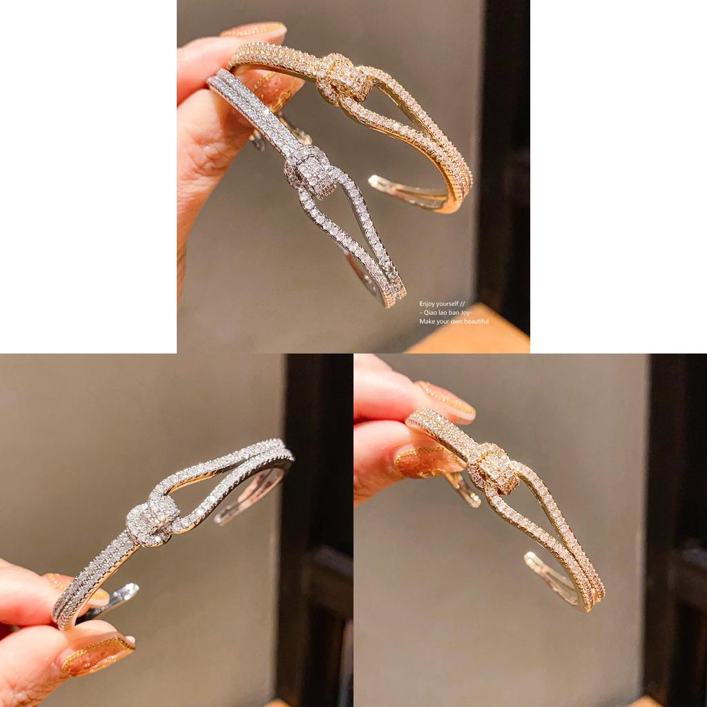 Geometric Zirconia Crossover Cuff Bracelet For Women Elegant Light Luxury Jewelry