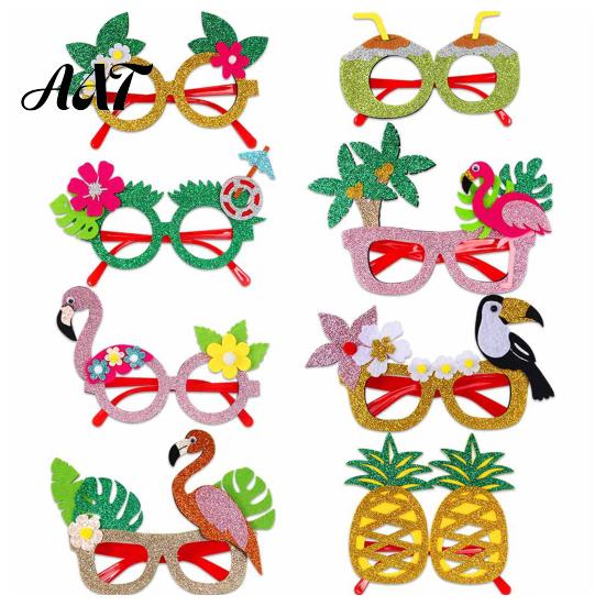 Summer Party Sunglasses Hawaiian Tropical Glasses, Glitter Felt Beach Pool Eyeglasses, Accessories Ocean Luau Style Eyewear for Photo Booth