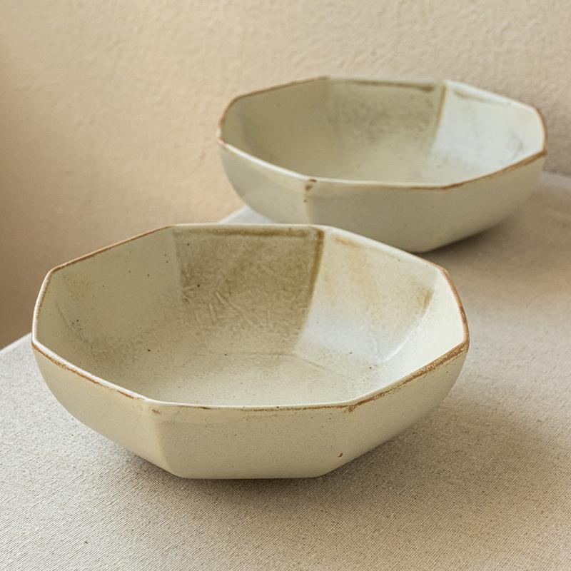 Ancient Coarse Pottery Bowl Japanese Retro Ceramic Large Noodle Bowl Creative And Practical Irregular Soup Bowl Household Tableware