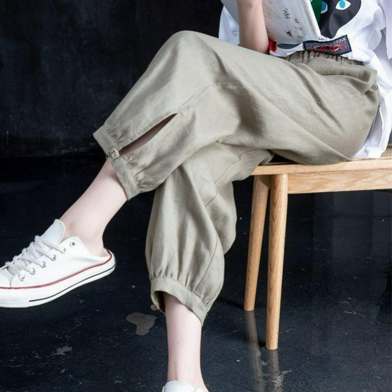 Navy Blue Linen Pants Women's Summer Thin Ice Silk Cotton and Linen Women's Pants Nine-point Harem Pants Loose Bloomers