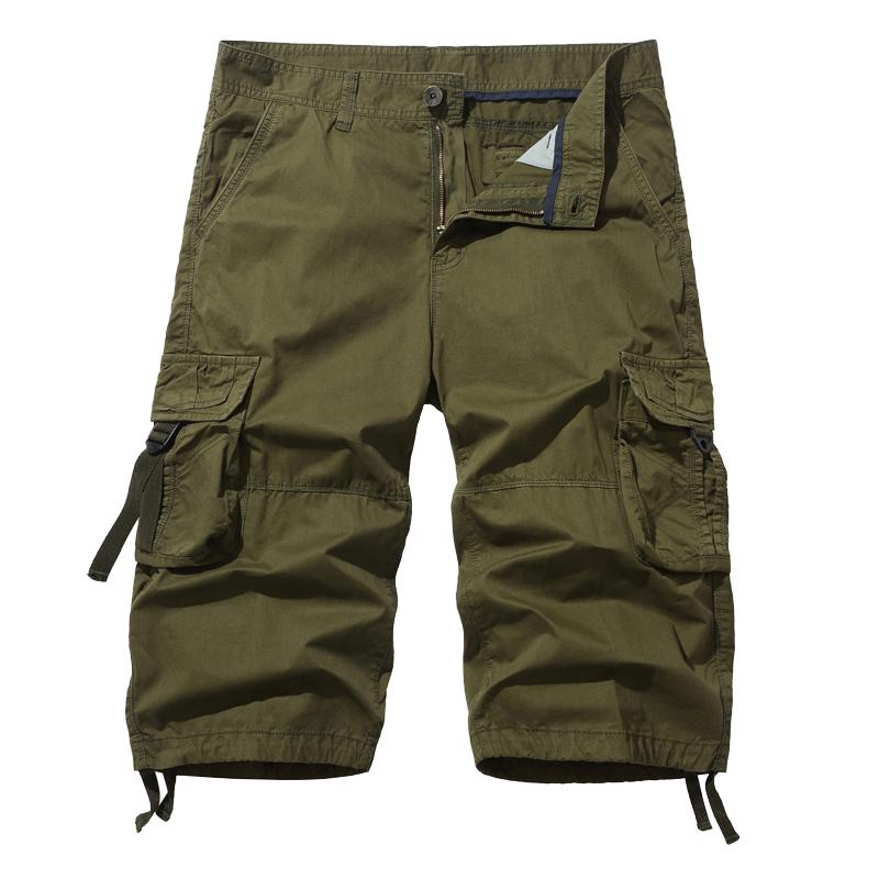 Men's Cotton Below Knee Length  3/4 Long Shorts Men's Tactical Capri Pants Multi Pocket Summer Twill Work Cargo Pants Man