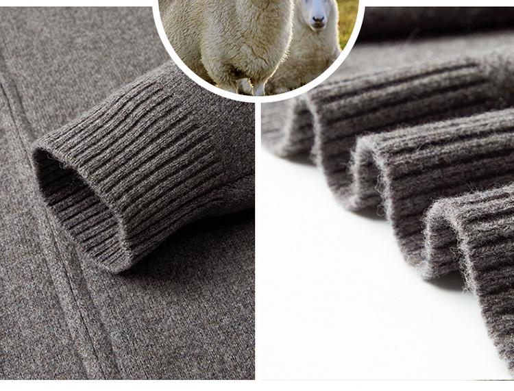 Męski gruby wełniany sweter rozpinany, kołnierz stojący, 520g, gruba gładka tkanina, casualowa ciepła odzież wierzchnia na zimę.