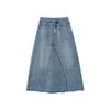Introducing the "NEWOPEN 2025 Retro Washed Patchwork High Waist Denim Midi Skirt S5097" – a Stylish Summer Staple for a Slimming Vintage Look.
