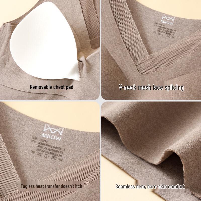 MIIOW Women's Wool Silk V-Neck Lace Padded Thermal Camisole