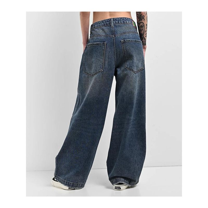 Foreign Trade Original Order EMP * YRE Boxcar Extent Gasoline Washing Water Wide Leg Loose Low Waist Denim Blue Series