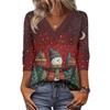 Women's Loose Comfortable Casual Fashion V-Neck Christmas Print 3/4 Sleeve Top