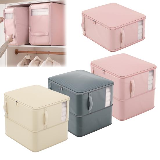 Collapsible Comforter Bag Zippered Self Compression Clothes Storage Bag with Transparent Window Large Capacity Expandable Closet Organizer