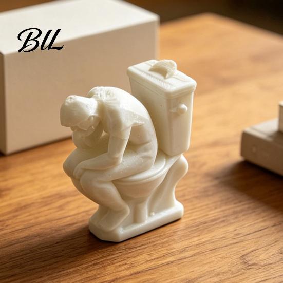Smooth Line Figurine Thinker Figurine, Funny Man on Toilet Thinking Statue, 3D Small Decorative Statue Printed Novelty Bathroom Decoration for Office
