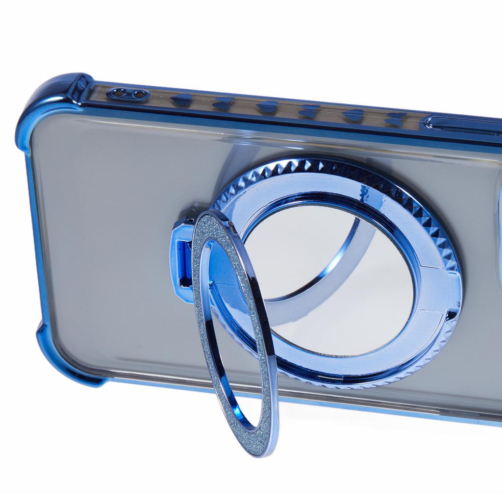 For iPhone 14 Pro Max Side Heart Pattern Case Kickstand TPU Phone Cover with Mirror