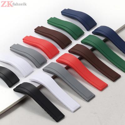 20mm für Rolex Kautschukband Uhr GMT Daytona Submariner Silikon Wasserdicht Gebogenes Ende Ersatz Sport Uhrenarmband Faltschließe