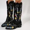 Women's Tall Riding Boots Autumn and Winter New Mid-Heel Martin Boots Women's Pointed Embroidered Boots
