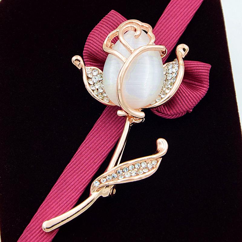 Elegant Cat s Eye Rose Gold Tulip Brooch with Crystal Accents Zhenyao Jewelry
