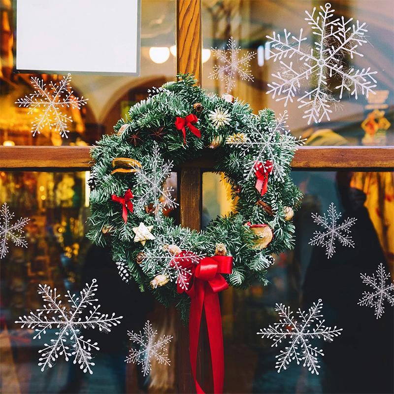 6Pcs Christmas White Snowflake Decoration Artificial Plastic Xmas Tree Pendant Ornament for Home Party DIY Navidad Wreath Decor