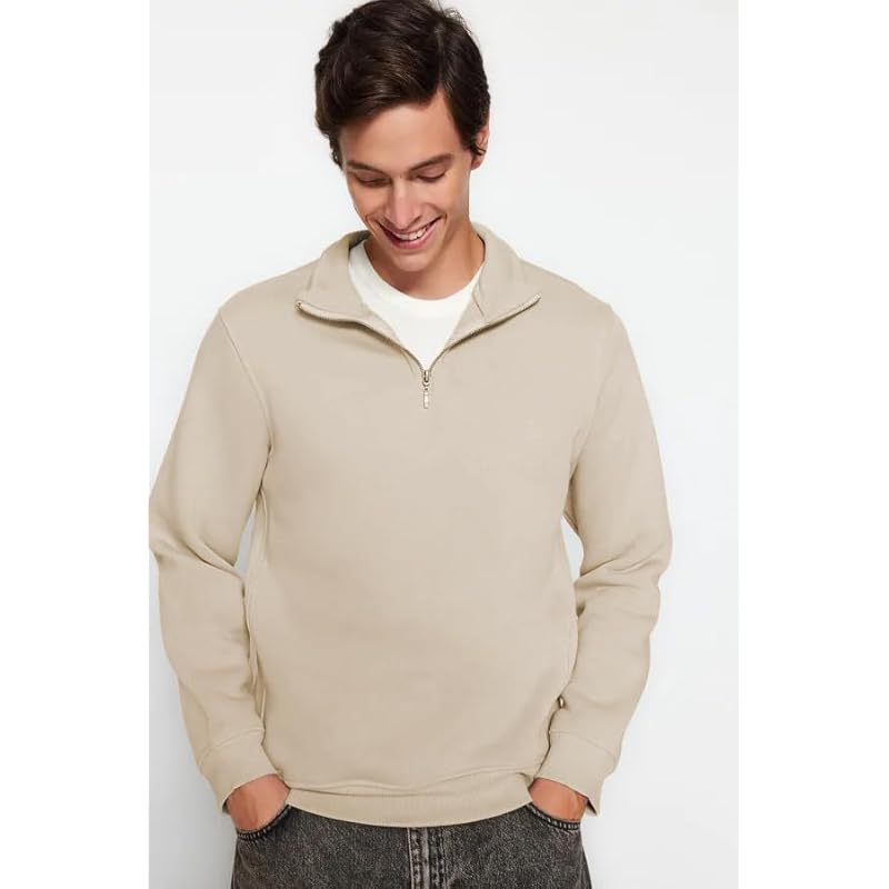 TAGAS Men's Fleece Regular Fit Half-Zip Sweatshirt | Mss-6-Beige-L