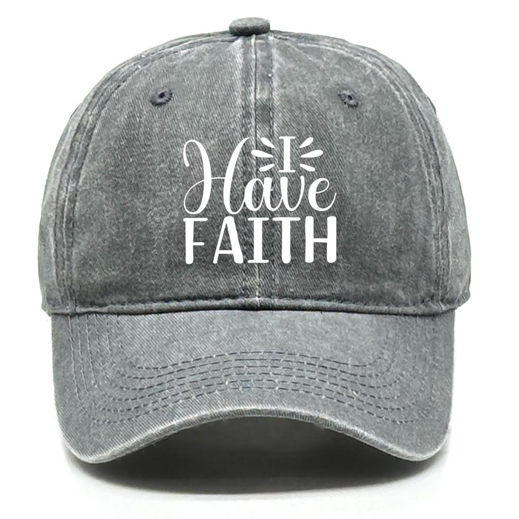 I HAVE FAITH" Print Snapback Sun Hat, Trucker Hat Solid Color Lightweight Fit Sun Protection Adjustable Baseball Hat
