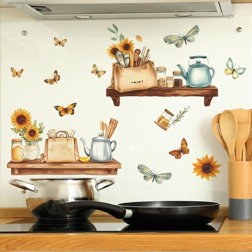 Creative Kitchen Utensils Floral Butterfly Wall Sticker Self-Adhesive Removable for Bedroom Living Room Closet Dorm Home Decor Art