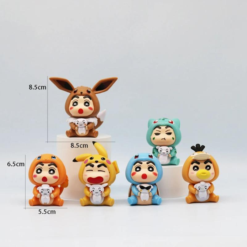 6Pcs/Set Q Version Crayon Shinchan Anime Figure Shinchan COS Pokmon Pikachu Action Figure Room Decorations PVC Collection Toy