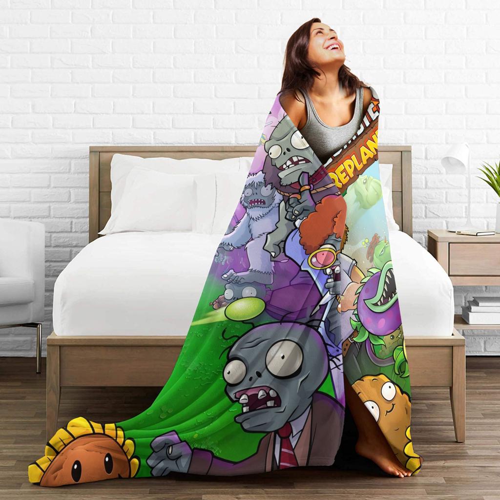 P-Plants-vs-Zombies Videospiele Flanelldecke Weiche Langlebige Bettwäsche Überwürfe für Picknick im Freien Aufdruck Bettüberwurf Sofa Bettbezug