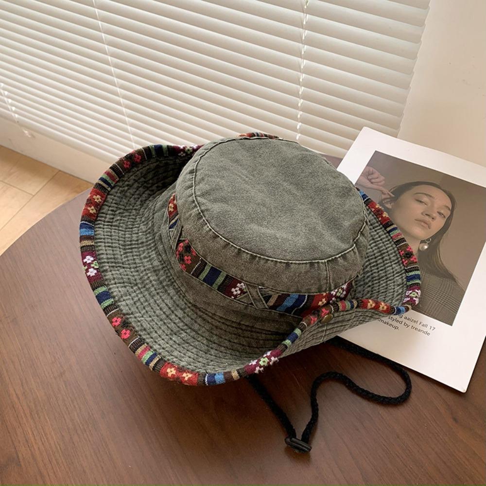 National Wind Western Cowboy Hat Vintage Men Mountaineering Hat Outdoor Anti-uv Bucket Hat  Fishing