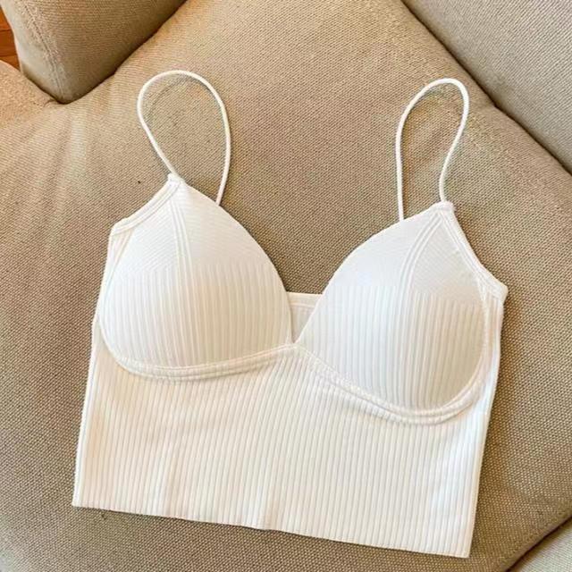 Women Tops Sexy Solid Crop Top Seamless Camis Women Tank Tops Sleeveless Slim Camis With Bra Basic Underwear Padded Bra Tops