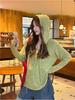 Korean-Style V-Neck Hooded T-Shirt for Women - Casual Loose Fit, Half-Buttoned, Early Autumn Top
